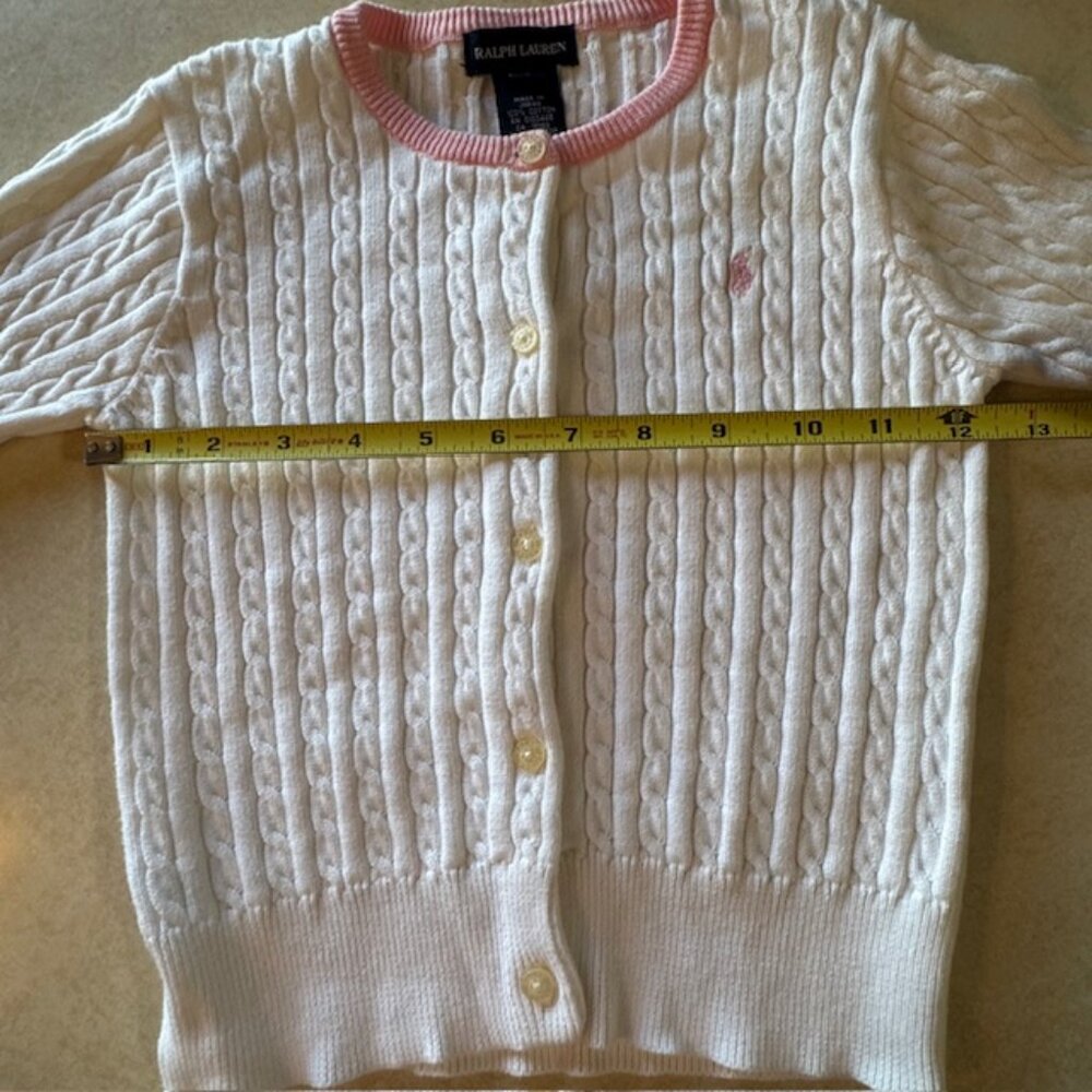 Ralph Lauren White Pink Cable Knit Cardigan Sweater sz 5 - Picture 7 of 7